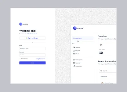 Envoice login screen